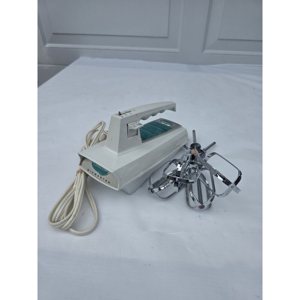 Retro Vintage White Turquoise Sunbeam Mixmaster Hand Blender Mixer HMD-1